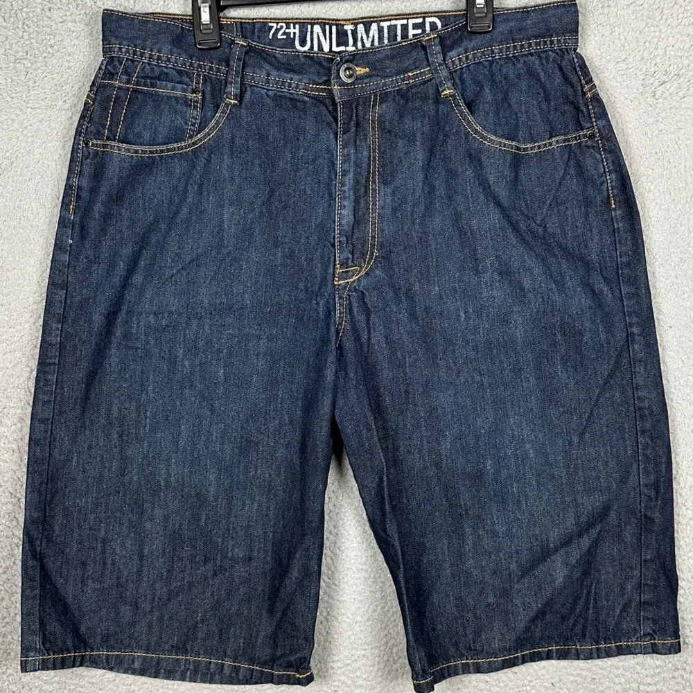 Ecko Unltd. Baggy Shorts Mens 38 Blue Dark Wash Denim Skater Hip Hop 5 Pocket